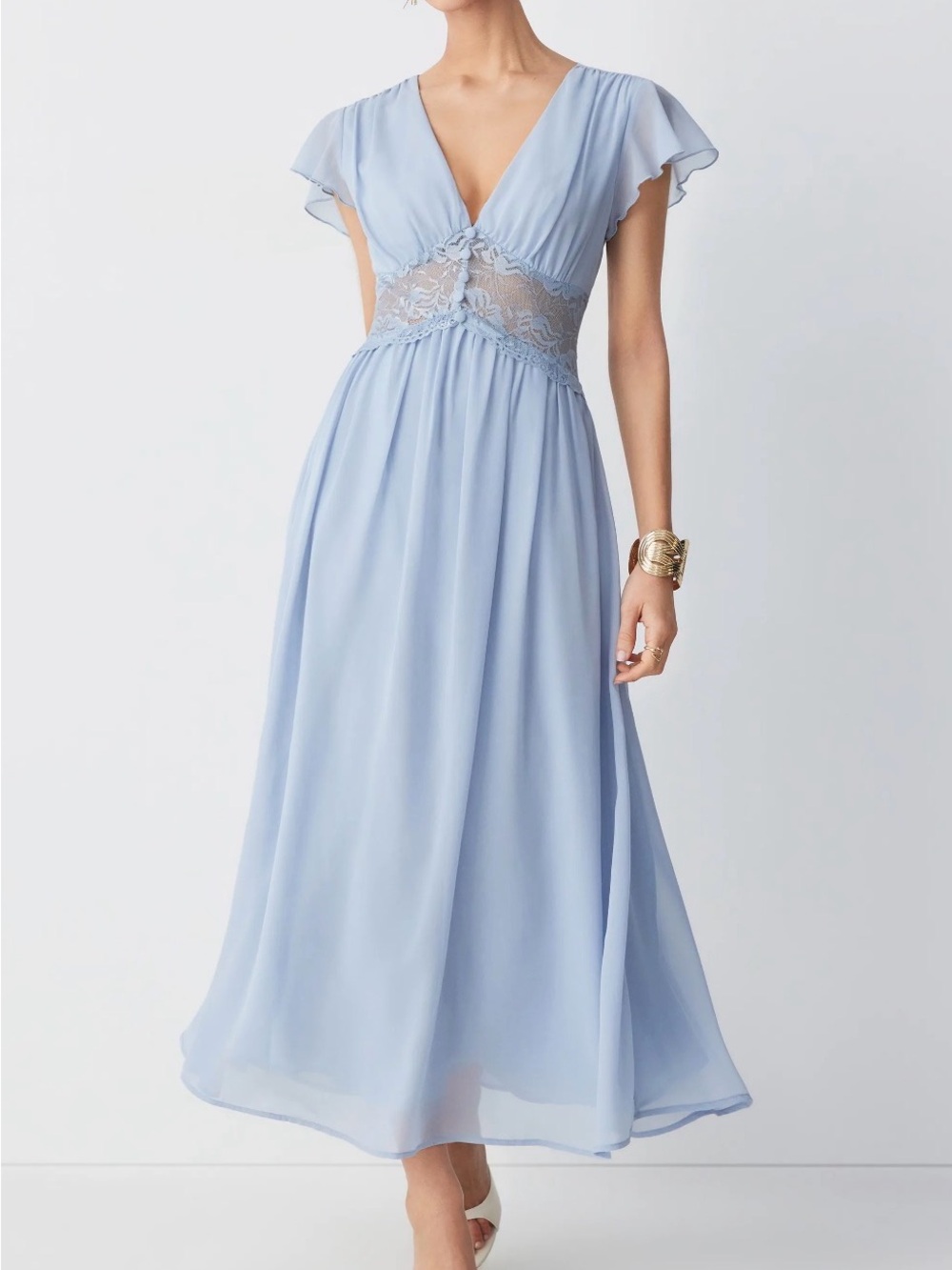 Cider Pale Blue Lace-Trim Chiffon Girl's Party Dress